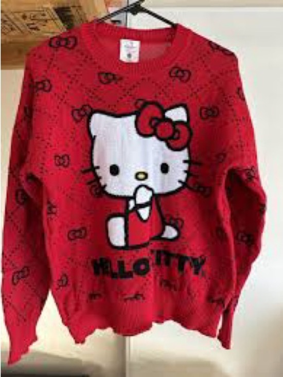 Hello Kitty Sweaters - Hello Kitty Red Knit Crewneck Sweater with Graphic Motif